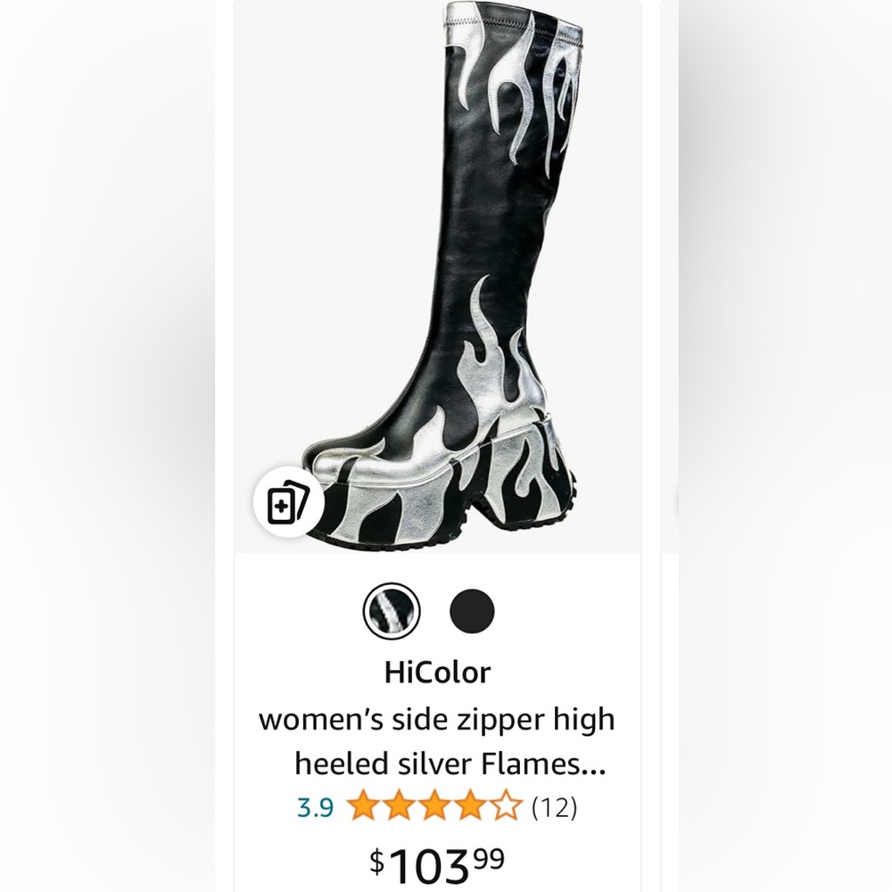 Amazon HiColor‎ Women’s Black and Silver Flames Boot- 6